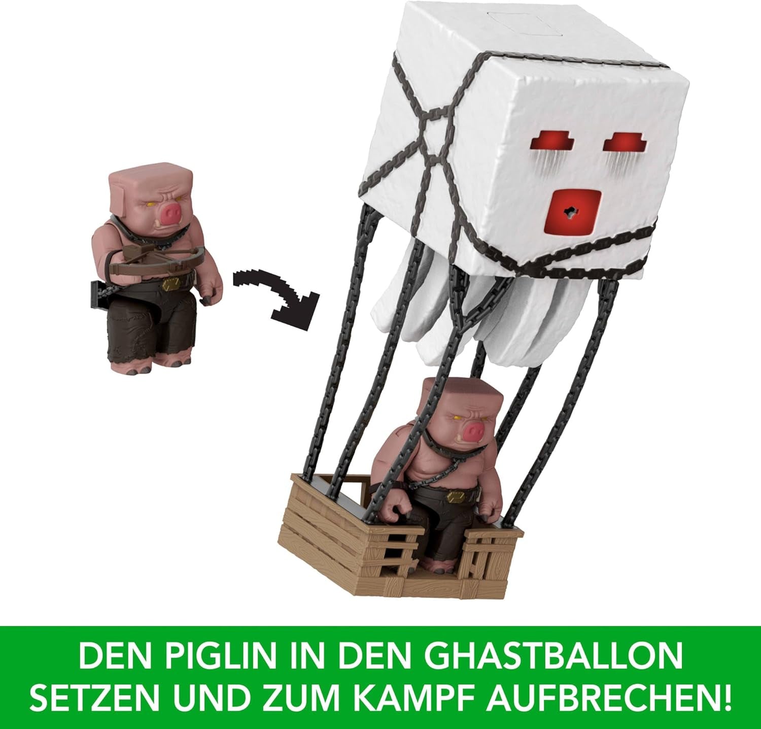 Mattel Minecraft Action Figure Set, Ghast With Fire Attack, Lights, Noise, Starter And Projectile, Piglin Warrior, Inspired By The Movie, JFB69 Action figures Naty Shop