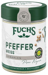 Fuchs Gewürze - Pfeffer weiß gemahlen - Pfeffer aus dem Amazonasgebiet, für helle Saucen, Fisch oder Suppen - naturalne Składniki - 60 g w wiederverwendbarer, recyclebarer Dawka