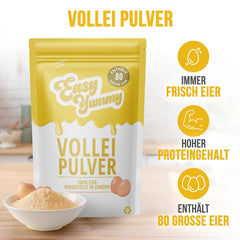 EASY YUMMY - Vollei-Eipulver (1000g = 80 Eier) z Regionalen Niederländischen Freiland-Eiern | mit 1-Ei-Messlöffel | Wiederverschließbarer Beutel, lange Haltbarkeit | Rührei, Kochen, Backen | 100% nich