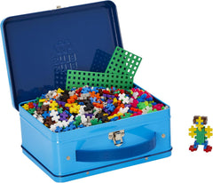 Plus-Plus 9607002 Geniales Konstruktionsspielzeug, Basic, Bausteine-Set in praktischer Metall-Box mit Henkel, 600 Teile, bunt