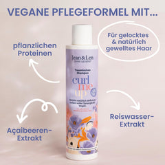 Jean & Len Dream Curls Szampon do włosów kręconych i falowanych, woda ryżowa i jagody acai, 300 ml Jean & Len