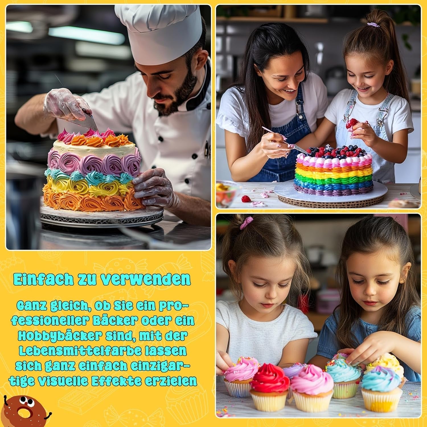 Colorant alimentar în gel - 8 culori vibrante, colorant alimentar pentru decorarea torturilor, foarte concentrat, coloranți alimentari pentru fondant, cremă de unt, prăjituri, macaroane, gogoși - 6 ml