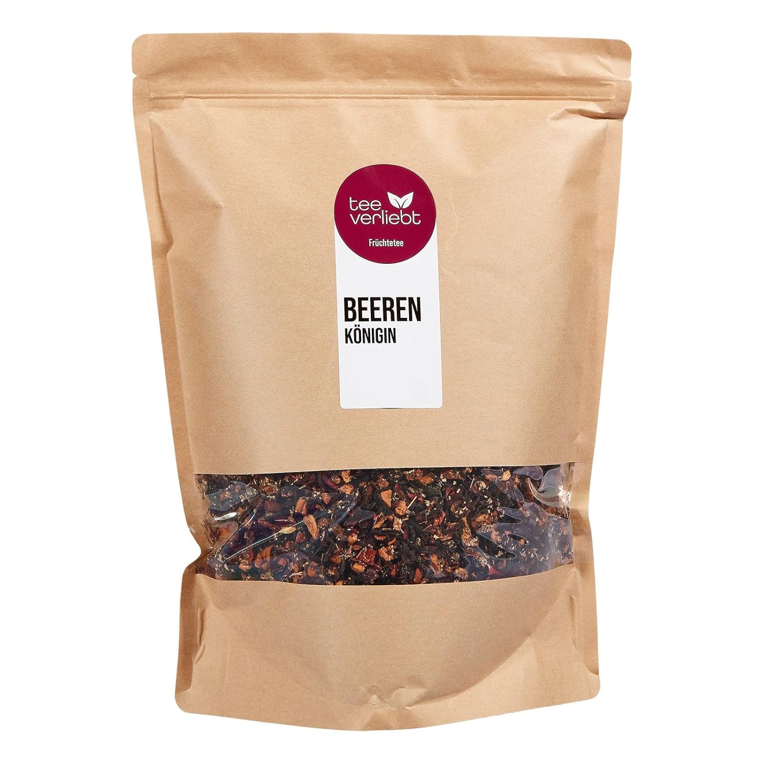 Teeverliebt - Ceai de fructe vrac Beerenkönigin 1000 g I Ceai de fructe vrac I Compoziție delicioasă a amestecului de ceai cu zmeură, căpșuni și mure I Ceai de înaltă calitate vrac 1 kg
