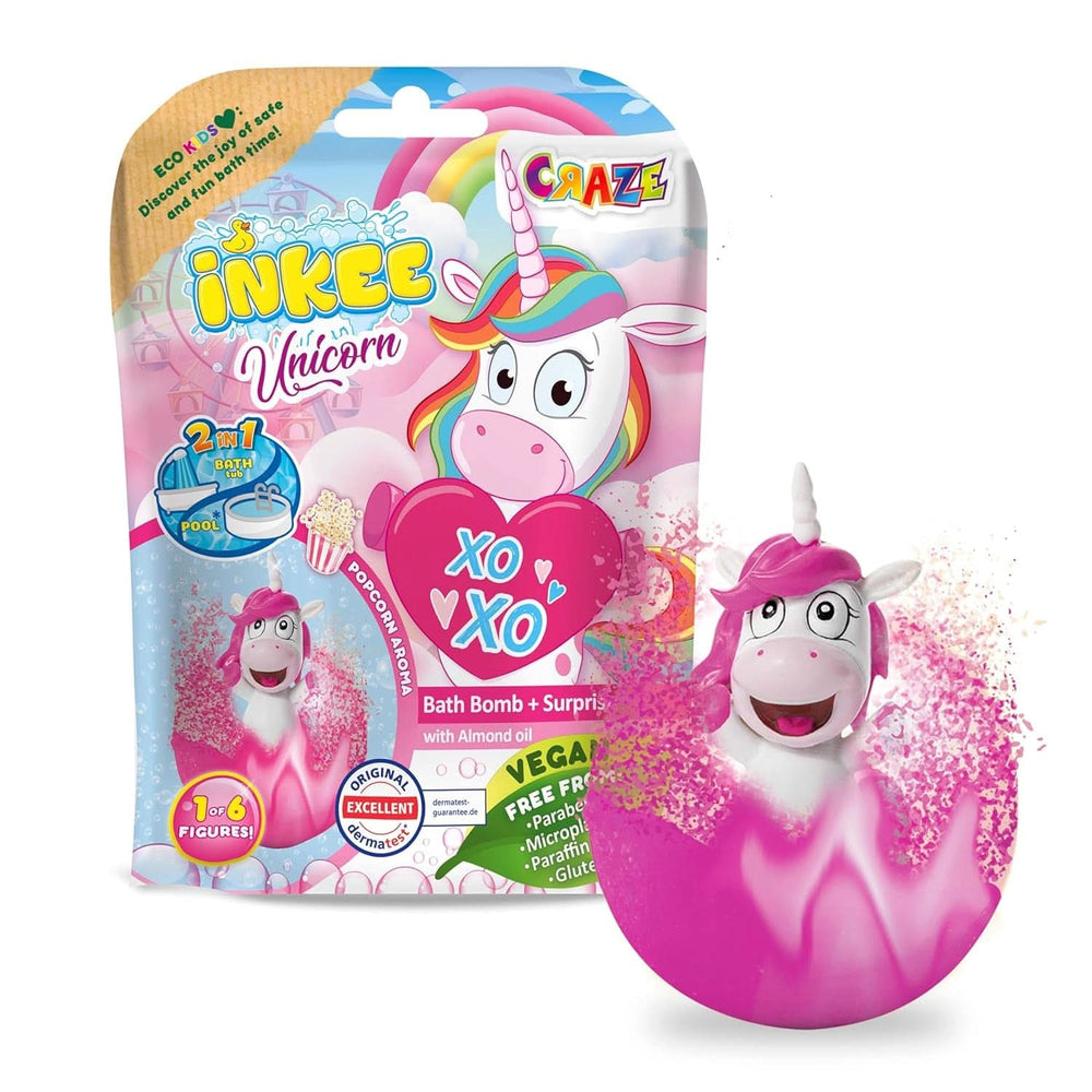 INKEE UNICORN | Bomba de baie pentru copii cu surpriza, 100 G, unicorn, parfum de floricele de porumb Mama si Copilul Naty Shop 1X Unicorn