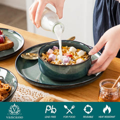 Set de veselă modern pentru 6 persoane, set de veselă din gresie Vancasso STARRY cu 24 de piese, set combinat verde, serviciu de cină pentru 6 persoane, inclusiv farfurii de cină, farfurii de desert, farfurii de supă și boluri pentru cereale