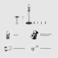 Ritter Stilo 7 plus Kabelloser Stabmixer, Pürierstab Mit Akku Aus Vollmetall, Made in Germany, Silber Kitchen Naty Shop