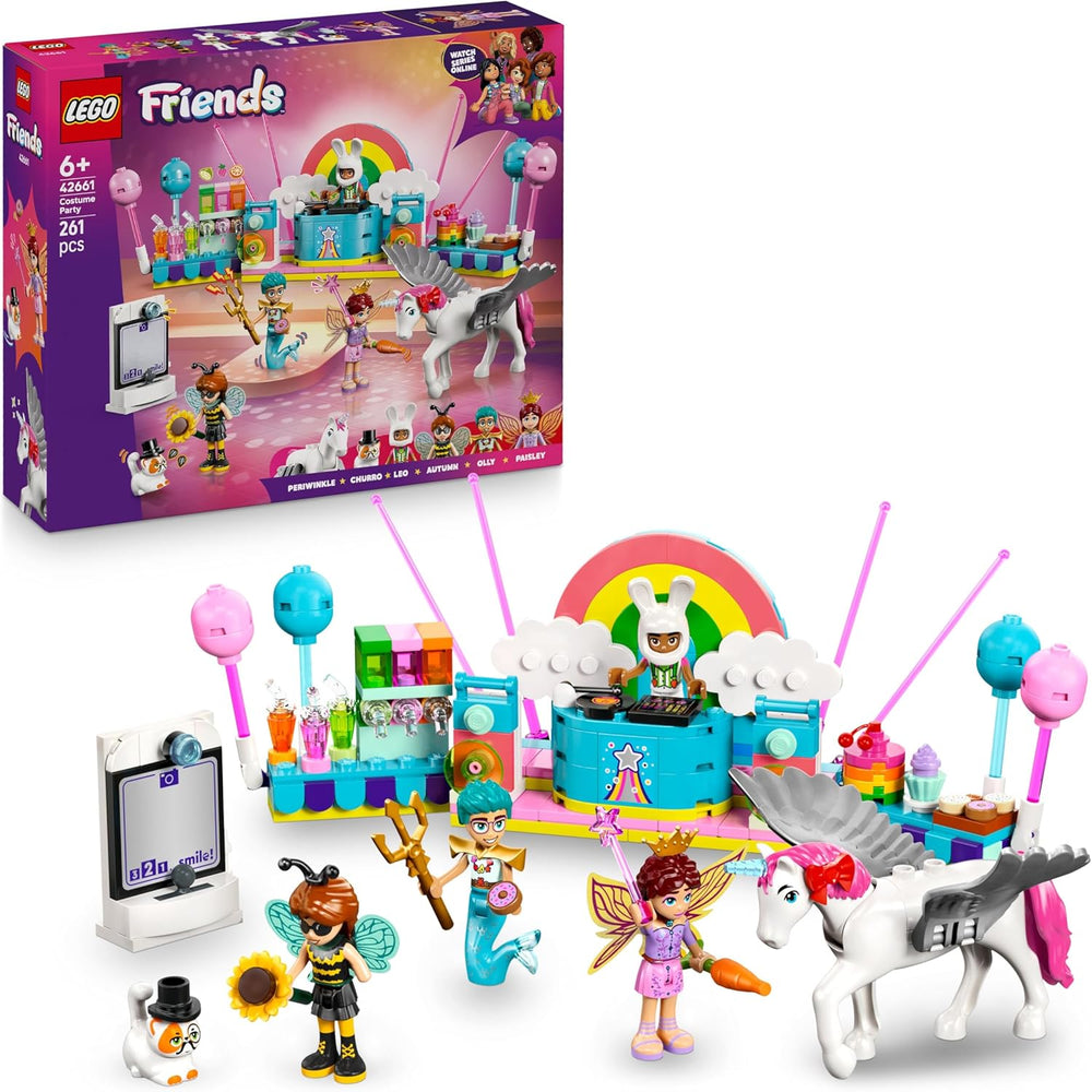 LEGO Friends Kostümparty mit Einhorn und Fee - Spielzeug für Mädchen ab 6 Jahren - Bühne, DJ-Pult, 4 Minipuppen, der Katze Churro und Einer Pferdefigur sowie lustigem Zubehör - Pomysł na prezent - 42661