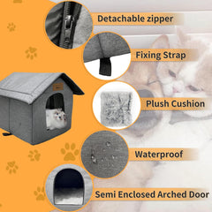 Katzenhaus Für Draußen Winterfest Wasserdicht Wetterfester Katzenhöhle Haustierhaus mit Plüschkissen Warm Hundehöhle Waschbar Hundehaus Tierheim Für Streuner Haustiere 35x30x35cm