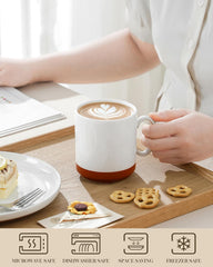 Set de căni de cafea MALACASA, set de cești din gresie 350 ml pentru 4 persoane, cești de cafea moderne pentru ceai, suc, latte, cappuccino, ciocolată caldă. Se poate spăla în mașina de spălat vase și la cuptorul cu microunde, seria TARA, alb kaki