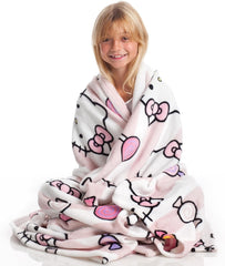 Narzuta Hello Kitty w kolorze różowym, miękki kocyk 130X170Cm, narzuta z mikrofibry lub narzuta na sofę. Jakość z certyfikatem Oekotex, Łóżka i Koce Sanrio Besuche den Kanguru-Store
