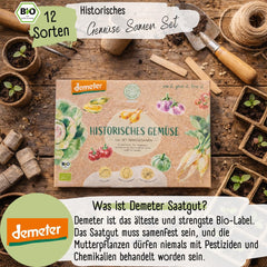 Organiczny zestaw nasion warzyw - 12 odmian nasion warzyw Demeter | Rzadkie i rodzinne nasiona warzyw, wszystkie swobodnie zapylane | Rodzinne odmiany warzyw na balkony, podwyższone grządki, do ogrodów i na prezenty | Rośliny miłosne