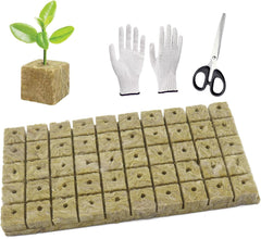 50 szt. Maty do uprawy z wełny mineralnej, kostki wełny mineralnej, izolacji z wełny mineralnej, maty do uprawy z wełny mineralnej z nożyczkami i rękawiczkami do uprawy bezglebowej, hydroponiki i przesadzania