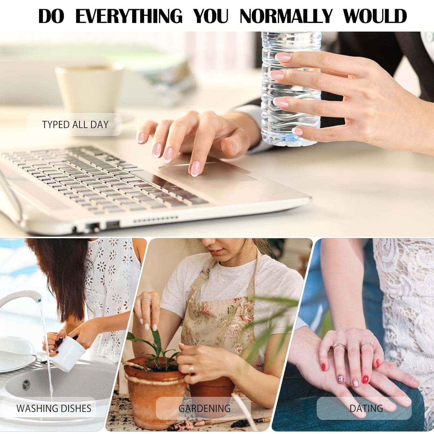 Set unghii false cu adeziv - Unghii false franțuzești - 24 bucăți, design pătrat scurt, gradient alb roz, unghii artificiale, manichiură balerină (gradient roz scurt)