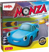 HABA Monza – Joc de societate rapid și joc de curse cu mașini pentru copii de la 5 ani în sus – Cu 6 mașini colorate din lemn și zaruri colorate – 2012226001