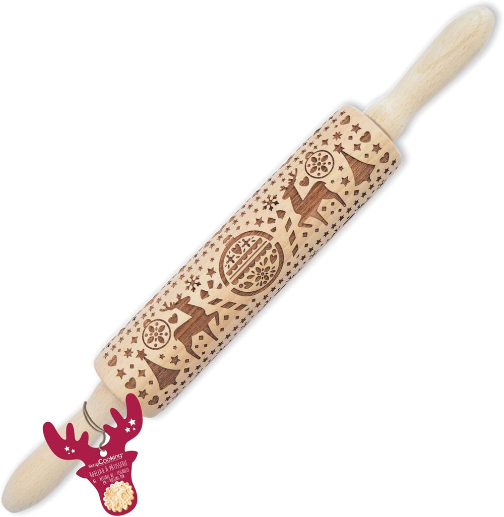 Scrap Cooking Teigrolle aus Holz „Xmas” mit weihnachtlichen Motiven – Prägerolle mit gepfragten Verzierungen für Kekse – dekoracyjny Zubehör – 5242