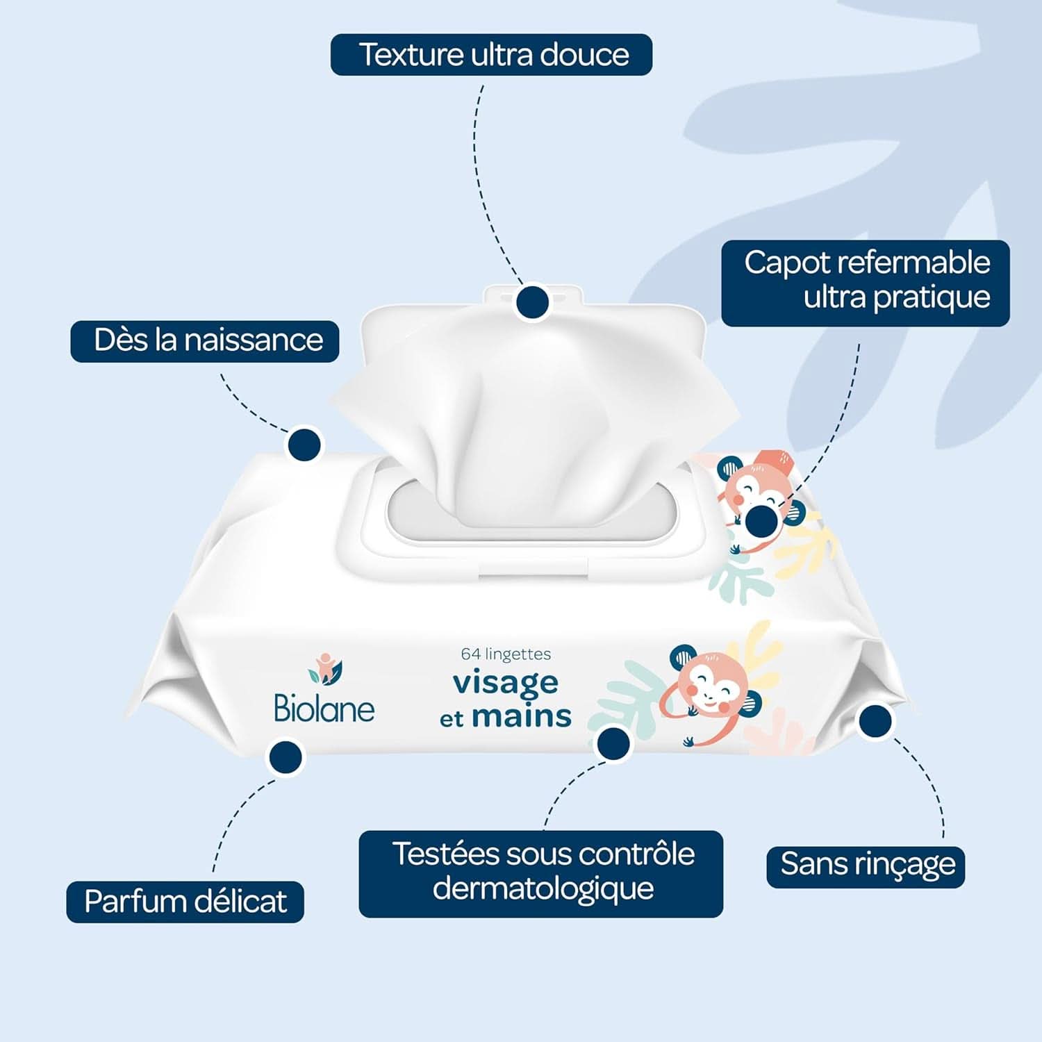 BIOLANE - Servetele pentru bebelusi pentru fata si maini - Hipoalergenice - Pentru pielea sensibila Servetele Umede Bebelusi Naty Shop