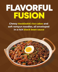 NONGSHIM Rapokki (Jjajang, 400ml) – autentyczne koreańskie jedzenie uliczne, ramen i wafle ryżowe, czarna fasola; szybkie i proste w przygotowaniu, gotowe w 4 minuty