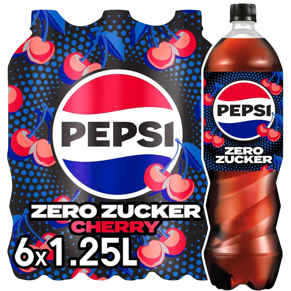 Pepsi Zero Sugar Cherry Napój bezalkoholowy o smaku wiśniowym Cola z kofeiną w butelce Zestaw 6 x 1,25 litra Naty Shop Nowa wersja