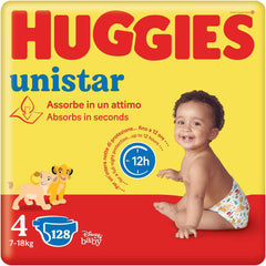Pieluszki Huggies Unistar rozmiar 4 (7-14 kg), opakowanie 128 pieluszek (podstawowe)