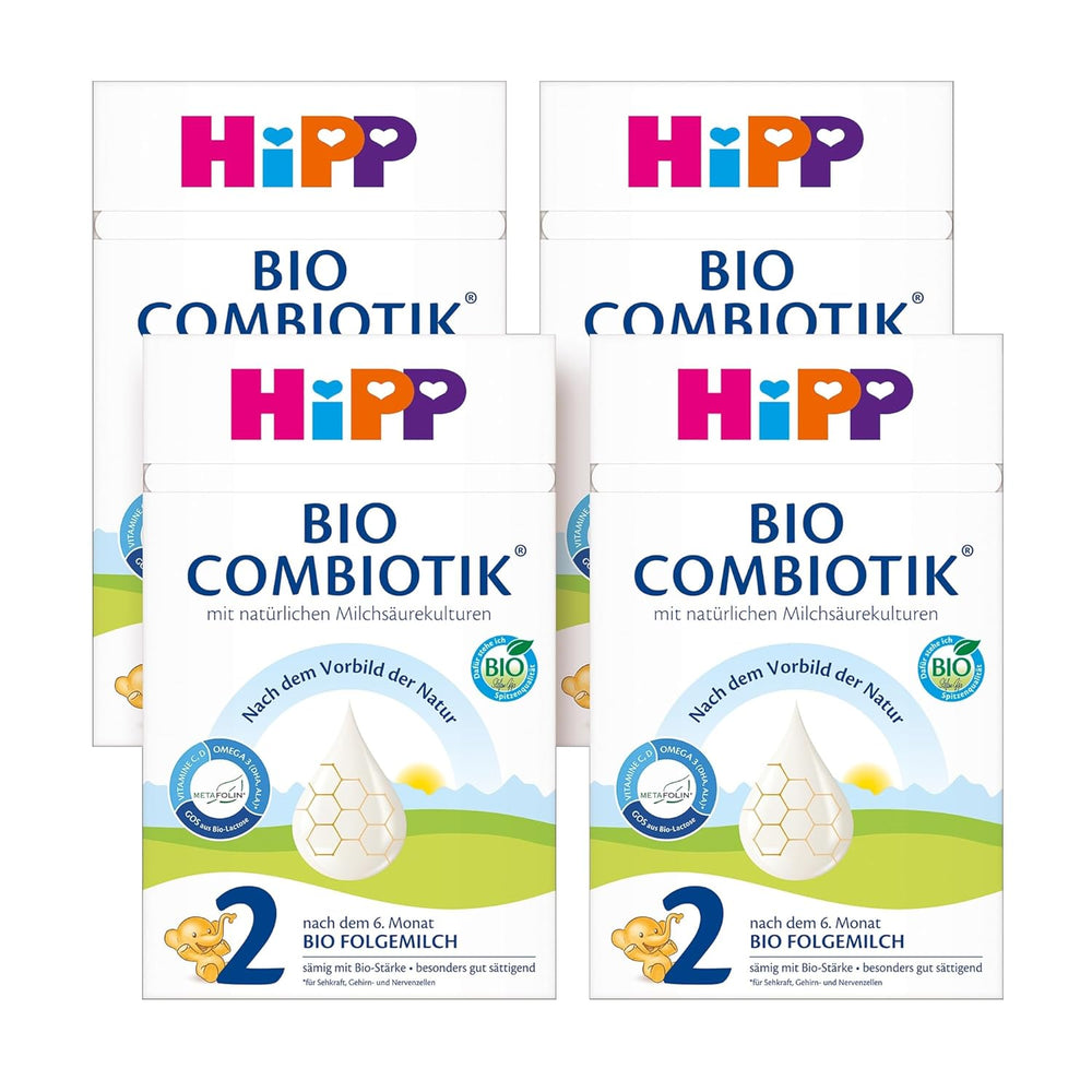 HiPP 2 Organic Combiotik (4 x 600g), mleko następne po 6 miesiącu, ze skrobią, naturalnymi kulturami kwasu mlekowego, GOS, Omega-3 (DHA, ALA), najwyższej jakości organicznej