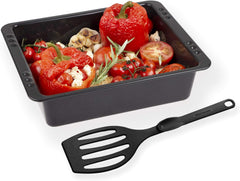 Chg SET 341-46-60 Extra Tiefe Ofenform (7,0 Cm) "Emaille" Mit Profi-Pfannenwender", Schwarz Gesprenkelt Formy i blachy do pieczenia Naty Shop