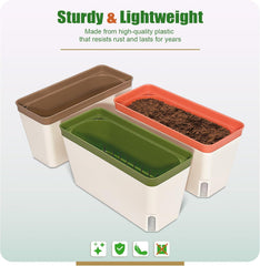 Doniczki samonawadniające, zestaw 3 doniczek prostokątnych o średnicy 27 cm, doniczki na zioła, skrzynki na parapety ze zbiornikiem na wodę, nowoczesne plastikowe doniczki do wnętrz w ogrodzie na zewnątrz