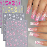 8 Stück Hibiskus Nagelsticker, 3D Selbstklebende Blumen Nagelaufkleber, Weiß Rosa Gelb Magenta Sommer Neonail Sticker, Nail Art Zubehör Nagel Deko Für Frauen