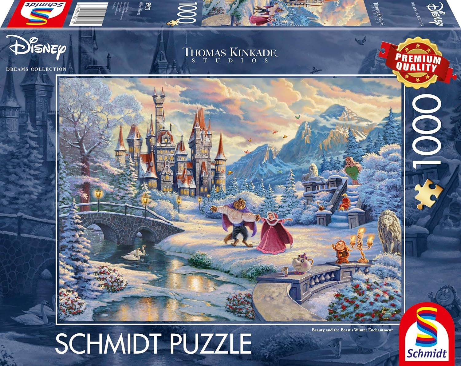 Schmidt Spiele 59671 Thomas Kinkade, Disney, Frumoasa și Bestia, Seară magică de iarnă, puzzle jigsaw 1000 piese Puzzle Naty Shop Singur