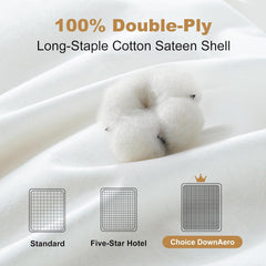 Downaero™ Plapumă cu puf de gâscă pentru paturi King Size, 100% bumbac satinat egiptean, 900 putere de umplere, căldură medie, pentru toate anotimpurile, alb Plapumi si pilote Naty Shop