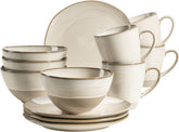 MÄSER 931818 Serie Nottingham Vintage Geschirr-Set Für 4 Personen, 12-Teiliges Frühstücksservice Mit Unregelmäßig Runden Formen Im Retro Look, Steinzeug, Beige Seturi vesela masa Naty Shop Default Title