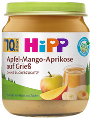 HiPP Organic Jabłko-Mango-Morela na semolinie (6 x 200g), od 10 miesiąca, bez dodatku cukru, najwyższej jakości organicznej