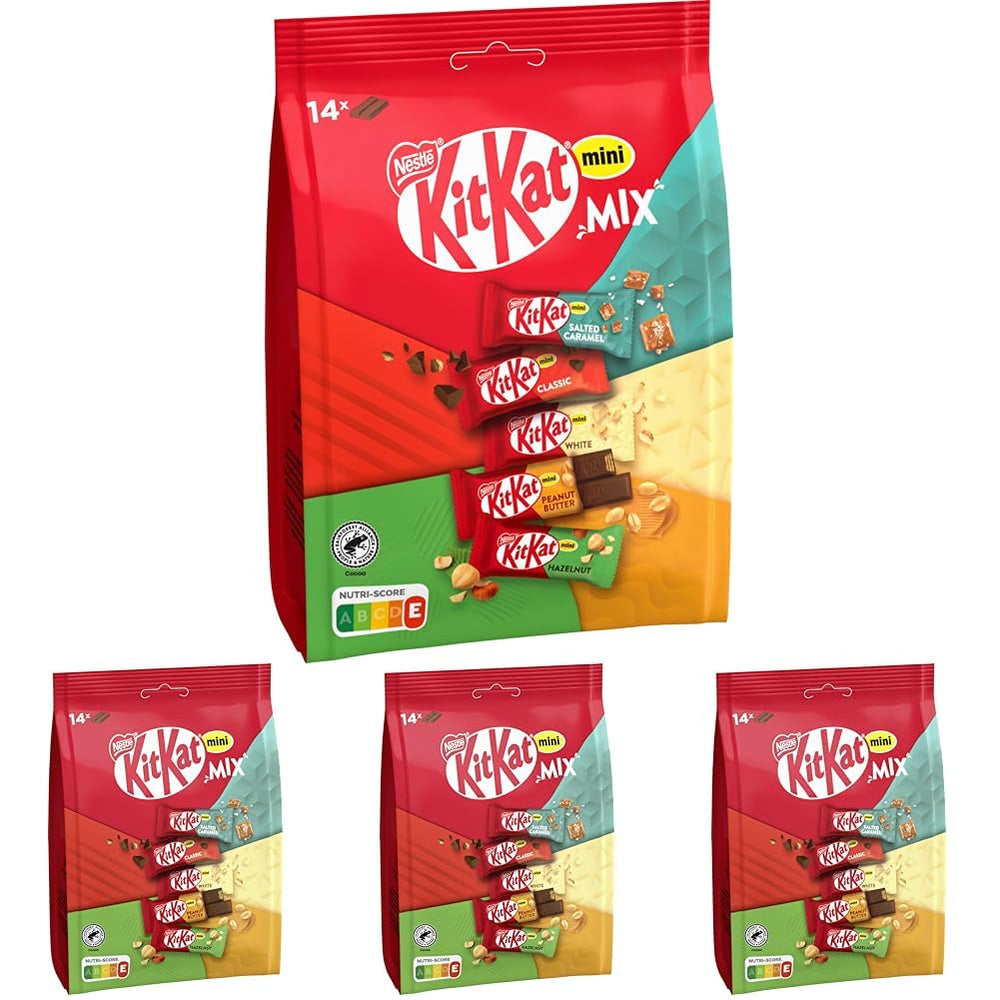 Nestlé Mini Mix Batony czekoladowe Pięć pysznych smaków 14 batonów, 4 opakowania (1 torebka x 197,4 g)