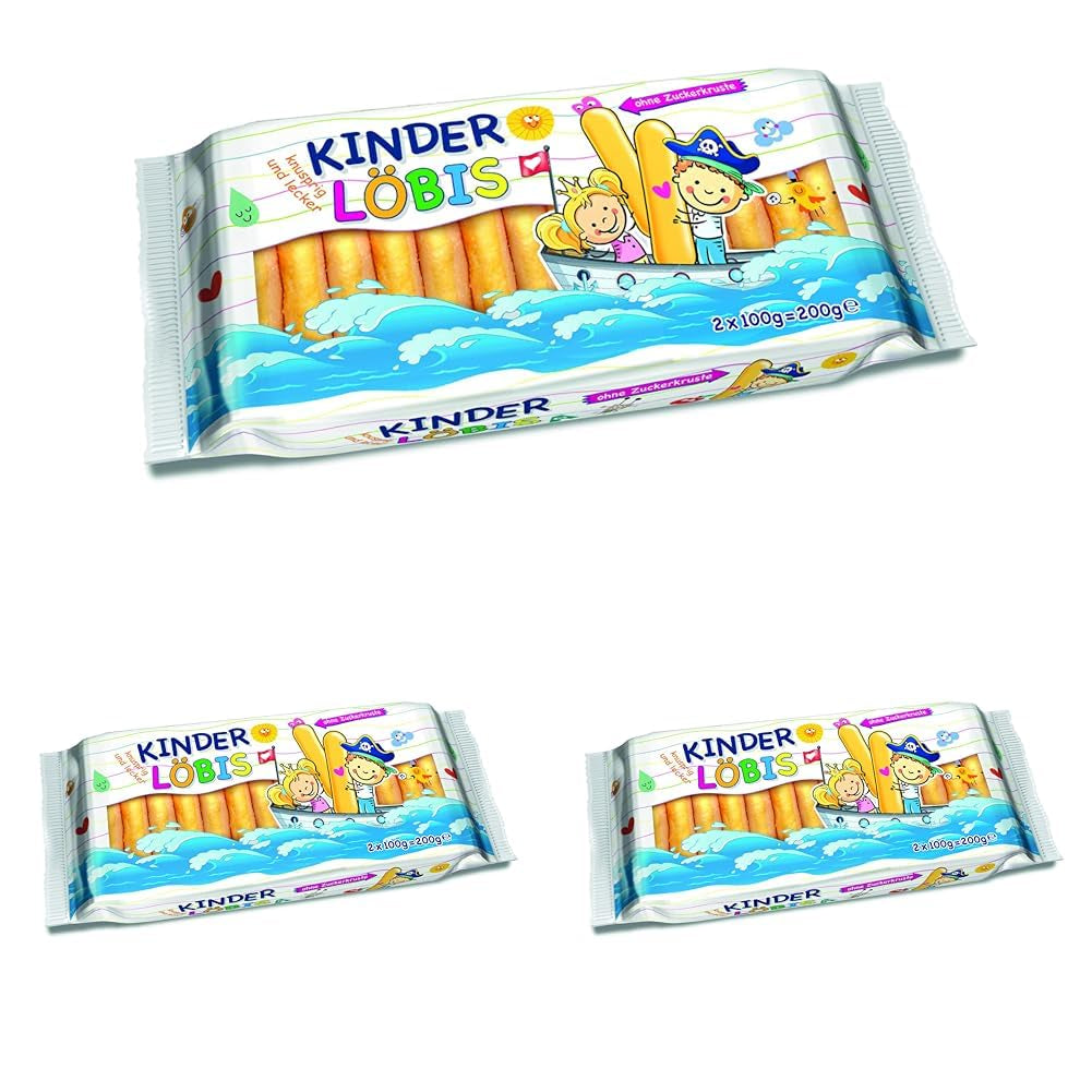 Kinder Löbis, Pandișpani fără crustă de zahăr, Biscuiți delicioși pentru copii, Pachet dublu 200 g (2 x 100 g)