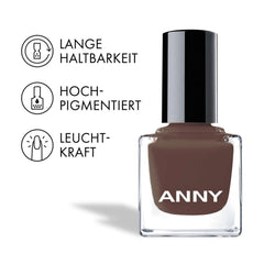 ANNY Nail Polish - Wysokiej jakości, trwały, odporny na odpryski i szybkoschnący kolorowy lakier do paznokci, kolor: siostrzana czerwień - elegancki brąz mokka - 15 ml