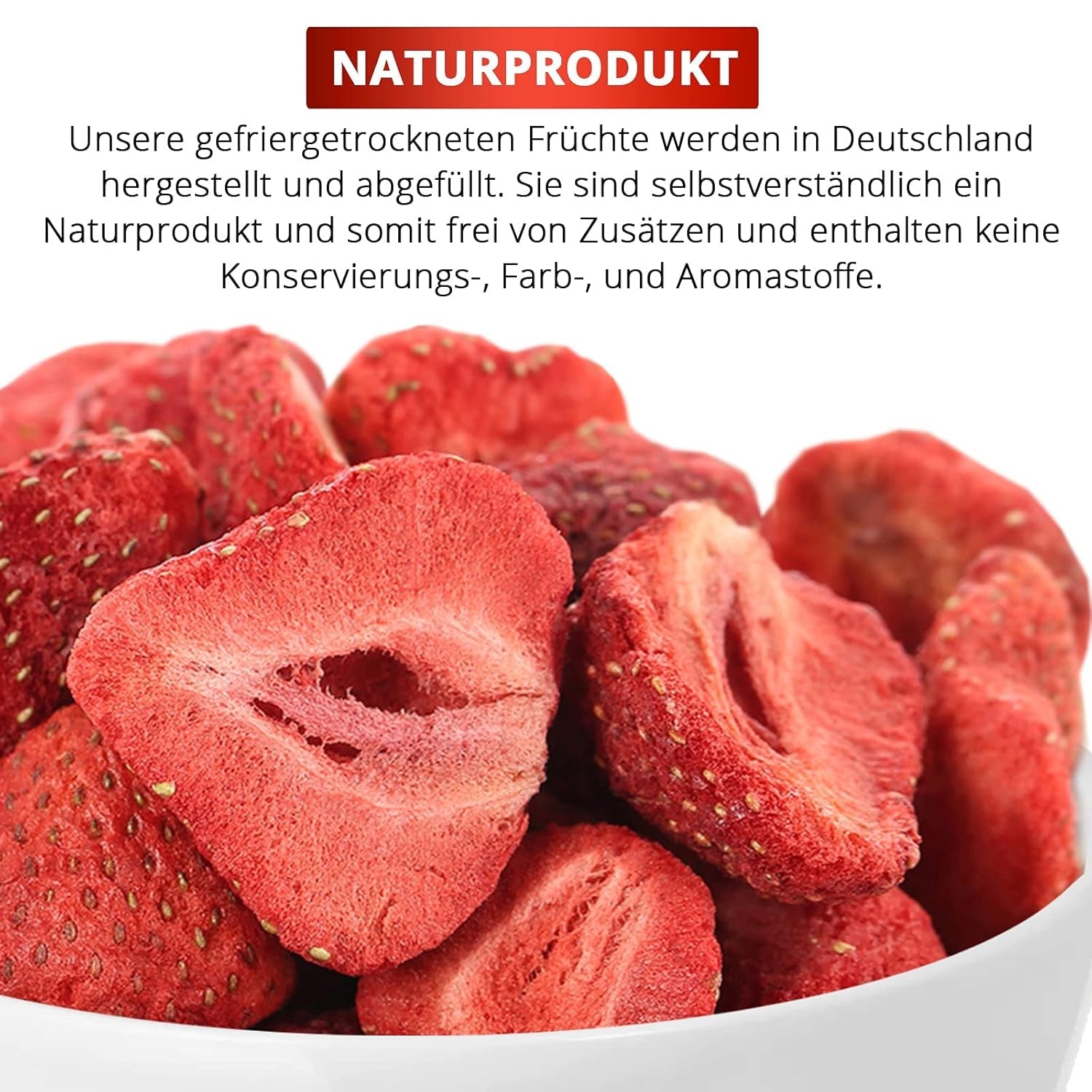 FREEZE-DRIED STRAWBERRIES 300g, fructe fructate liofilizate în felii, fără aditivi, fabricate în Germania Produse deshidratate Naty Shop