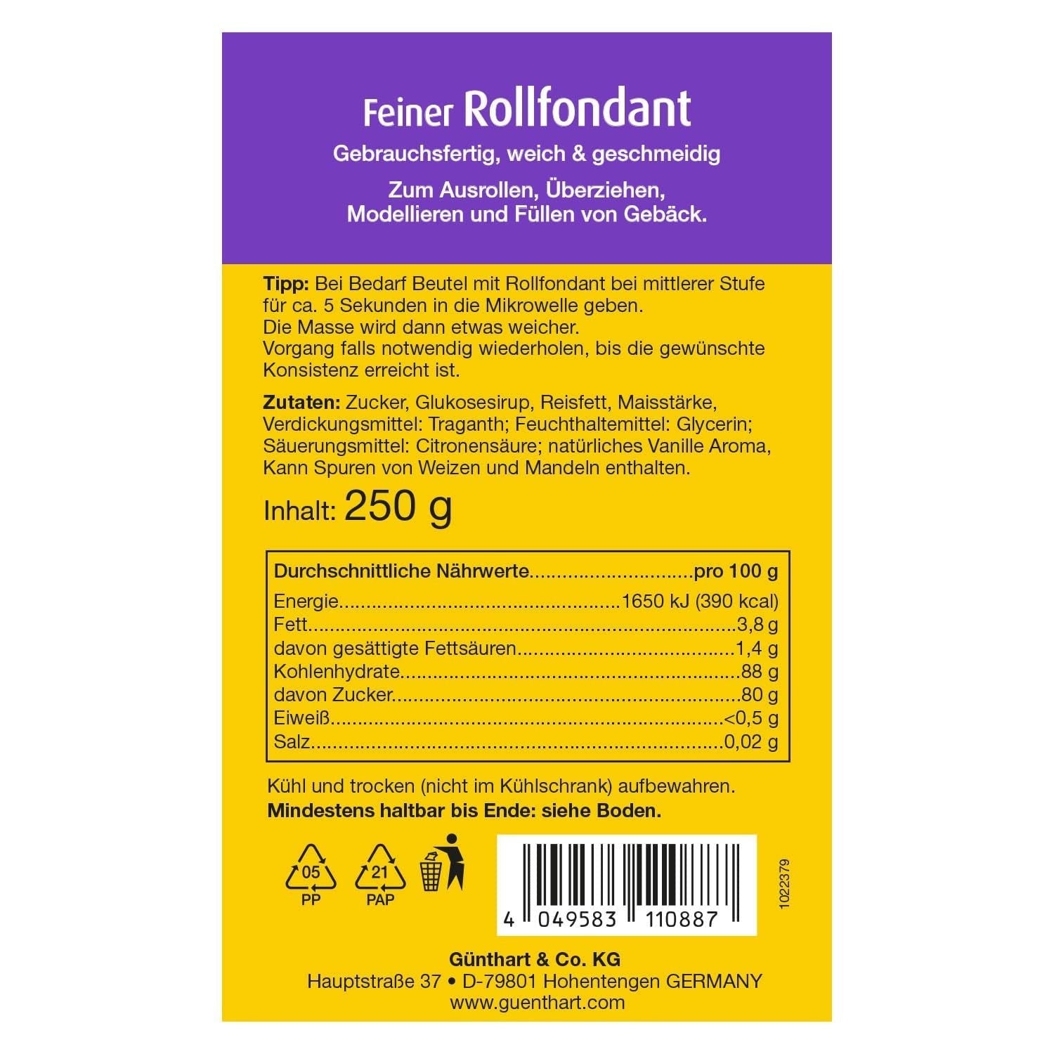 Günthart BackDecor 250 g fondant alb, 100% vegan, fără ulei de palmier, rezistent la rupere pentru a acoperi prăjituri și produse de patiserie, potrivit pentru modelare, pachet de 2 (1 x 250 g) Pasta de zahar Naty Shop