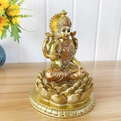 Hindu Goddess Laxmi Lotus Sculptura - Indian God Lord Lakshmi Puja Statue - India Murti Idol Figurine Pooja Item Diwali Gifts Statuete si sculpturi Naty Shop