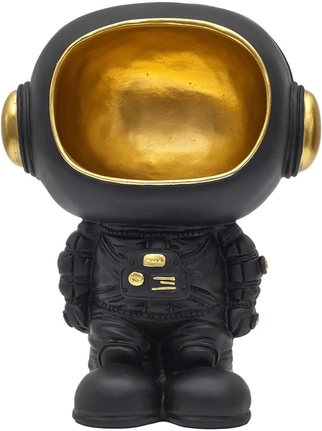 HOME DECO FACTORY, HD0160, Statuie astronaut cu buzunar gol negru, obiect decorativ modern și practic, design futurist, ideal pentru camera de zi sau birou, dimensiune: 20 cm, culoare: negru și auriu Statuete si sculpturi Naty Shop