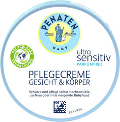 PENATEN Ultra Sensitive Care Cream Face & Body (100ml) cremă de față și de corp pentru bebeluși fără parfum, cremă hidratantă protectoare și hrănitoare pentru pielea foarte sensibilă a bebelușilor predispuși la neurodermatită Copii - Baie si Skincare Naty Shop 100 Ml (1 pachet) Pentru pielea sensibilă