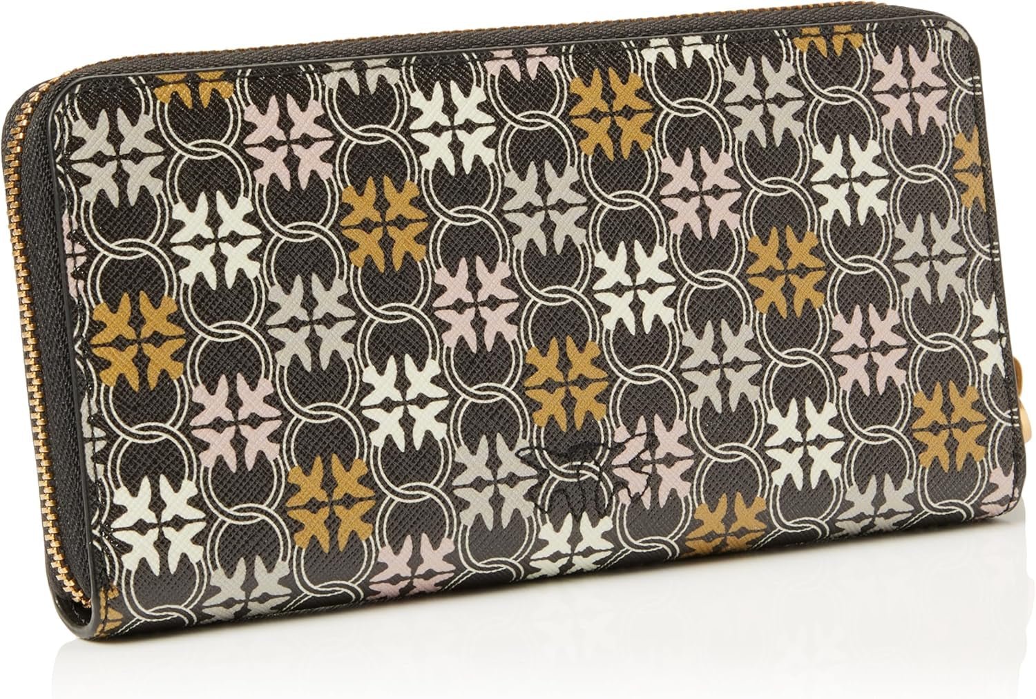 Pinko Women's Ryder Zip Around Leather Print Logo Travel Accessories Wallet, Zm7q_Black/Brown/White.Antique Go Portofel Femei Naty Shop