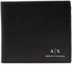 Portofel cu logo Armani Exchange A|X din piele netedă, negru Portofel Barbati Naty Shop Titlu implicit