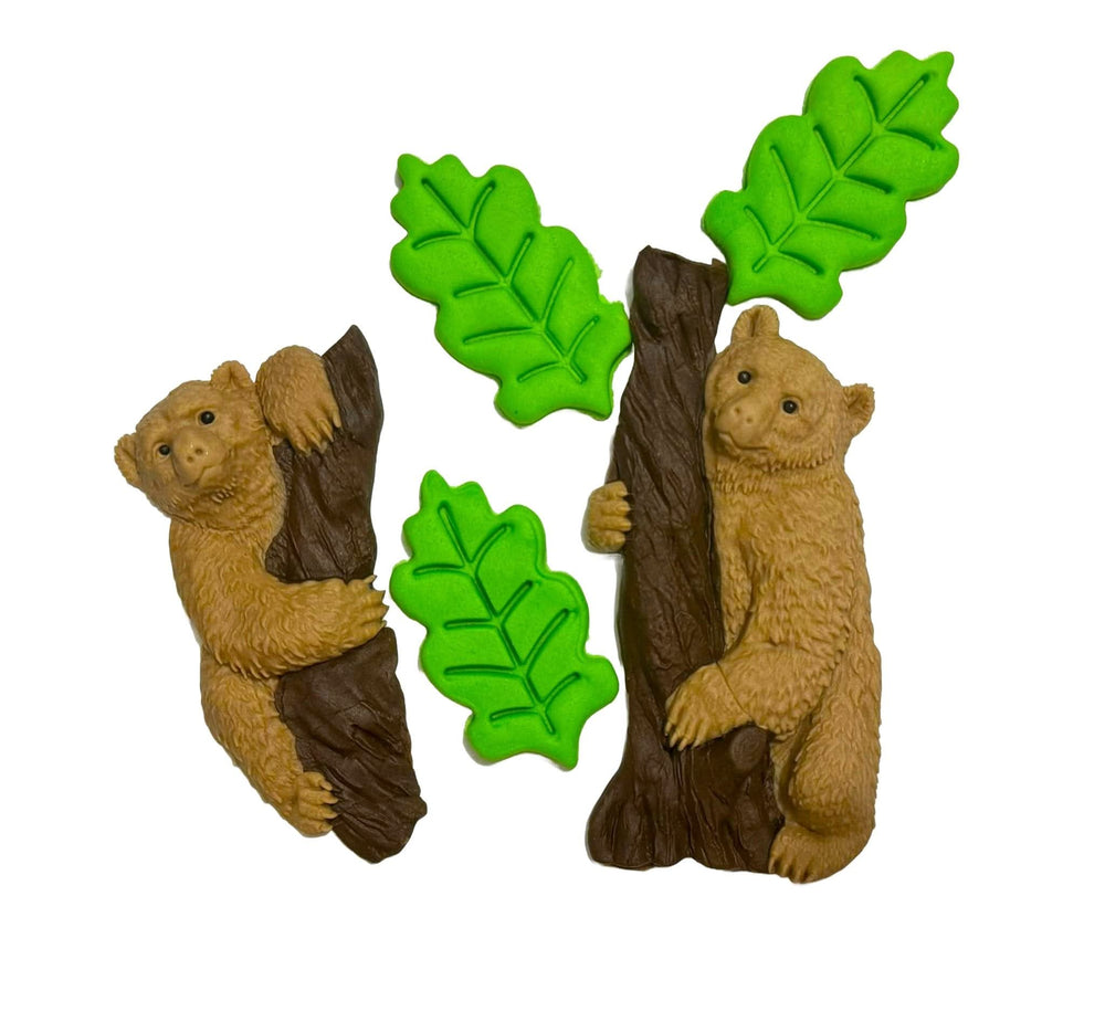 Set 5 decoratiuni comestibile din zahar, Ursi in padure Decoratiuni din Pasta de Zahar Nati Shop