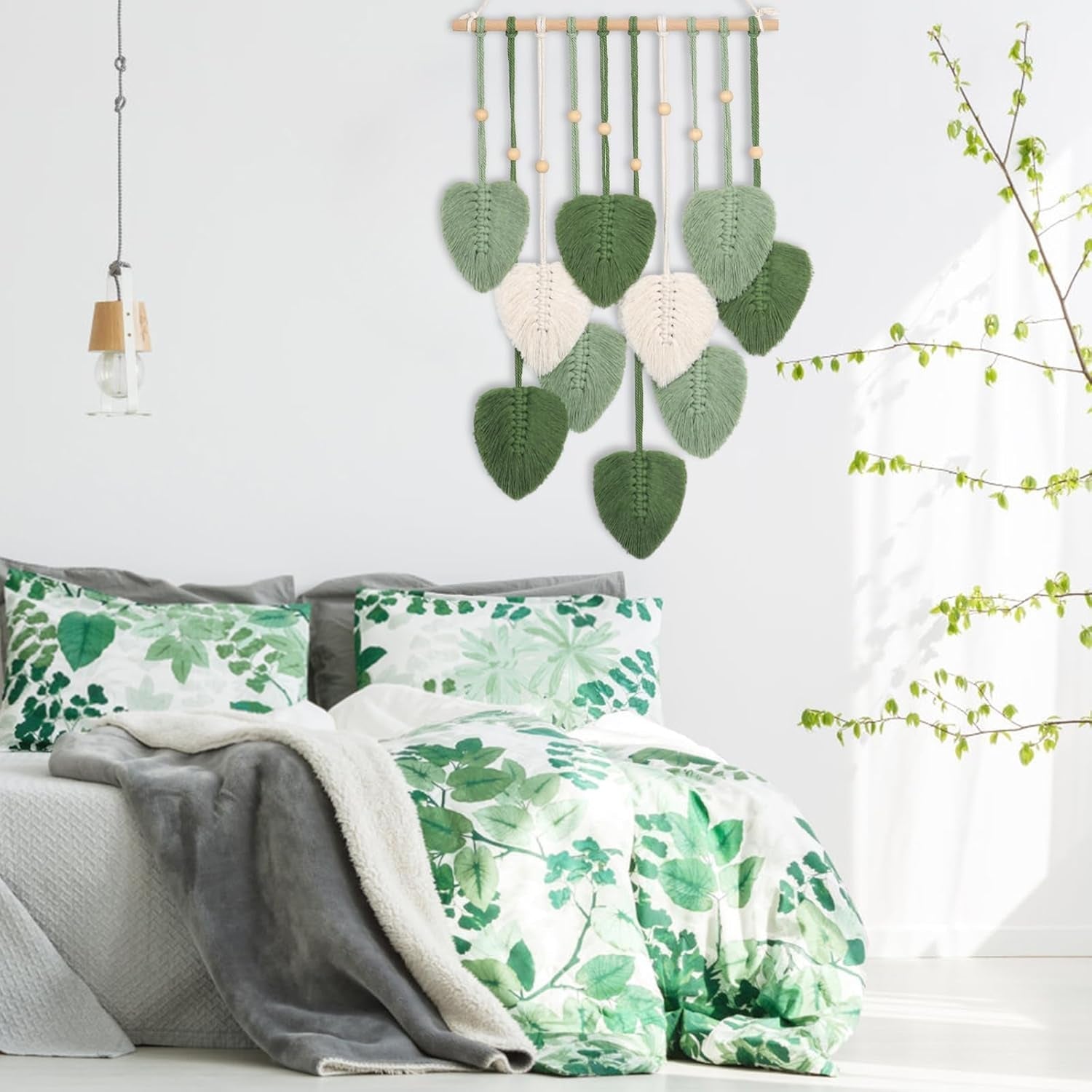 Tapiserie manual margele lemn frunze verzi Casa - Accesorii si Decoratiuni Naty Shop