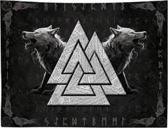 Tapiserie viking wolf totem negru alb meditatie rune Casa - Accesorii si Decoratiuni Naty Shop 200L X 150B Cm