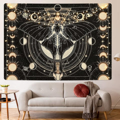 Tapiserie yrendenge moth negru sun moon natural Casa - Accesorii si Decoratiuni Naty Shop