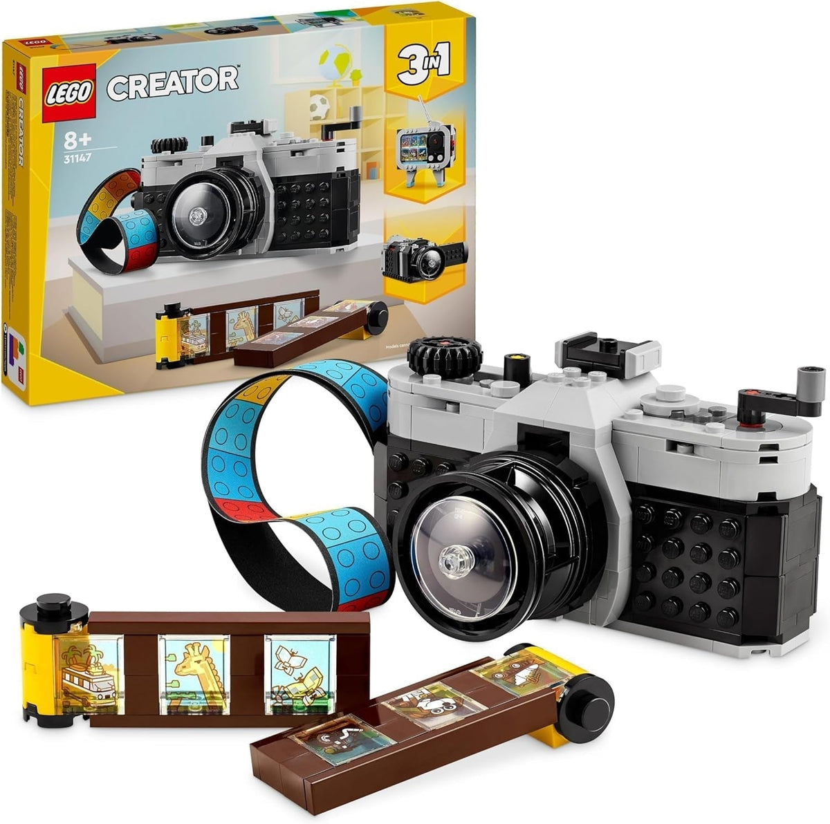 LEGO Creator 3 w 1 zabawka z aparatem retro, kamera wideo, telewizor, dekoracje na biurko dla dzieci lub akcesoria do sypialni, prezenty fotograficzne dla dziewcząt i chłopców w wieku 8 lat 31147 Zestawy do budowania Besuche den LEGO-Store Single