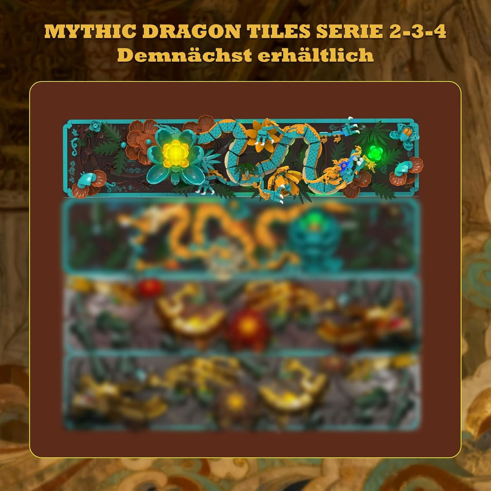 Kit de construcție cu plăci de dragon mitic pentru adulți, jucărie de construcție artistică 3D Divine Loong cu lumini LED și flori, kit de model DIY cu relief de dragon, cadouri creative și decorațiuni (1676 piese)
