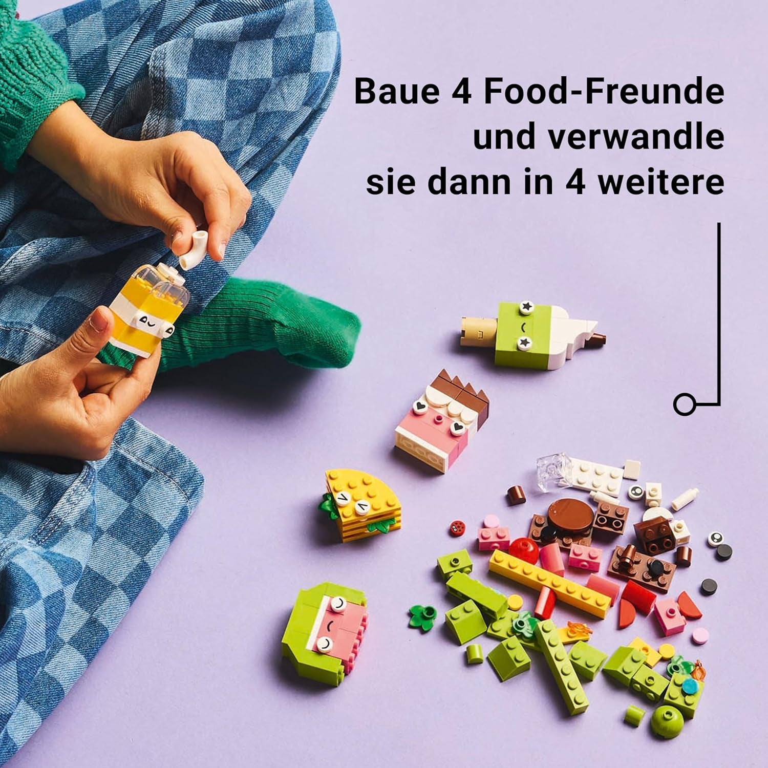LEGO Classic Creative Snack Bauspaß, Spielzeug mit Essen für fantasievolle Rolenspiele, Bauset für Jungen und Mädchen ab 4 Jahren, Cupcake, Avocado, EIS am Stiel und Taco 11039