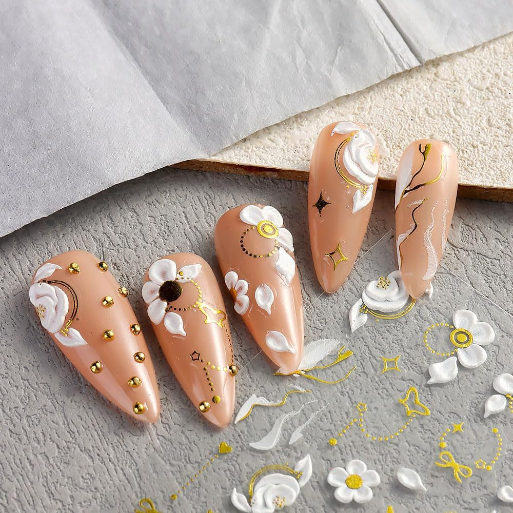 5D Geprägte Blume Nagelsticker Nagelfolie Selbstklebend Acryl Geschnitzte Blumen Nagelaufkleber Schmetterling Nail Sticker Blütenblätter Nageldesign Aufkleber Nägel Zubehör Flower Nail Art Stickers