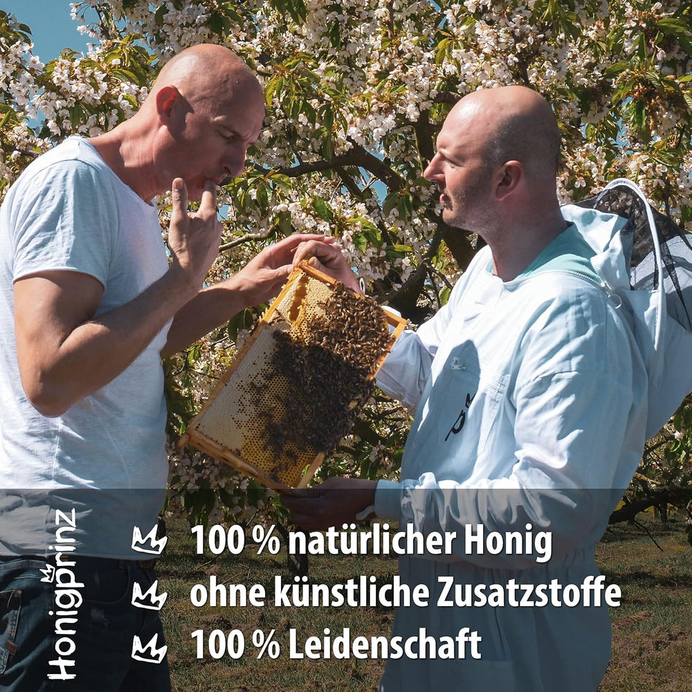 Honig Geschenkset "LIEBE Grüße" Mit Honiglöffel Aus Buchenholz Und Grußkarte - 1X250G Sanddorn Cremig Und 1X250G Frühtracht Cremig - 100% Deutscher Honig Honigprinz Familien-Imkerei